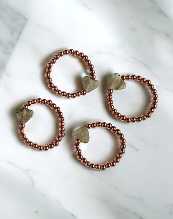 Serduszko - pierścionek : labradoryt, hematyt, kaktusia