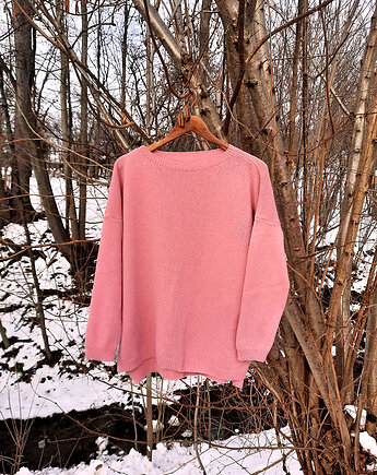 Sweter z kaszmiru 100% różowy gładki kaszmirowy sweter over size, BAJKA projekt
