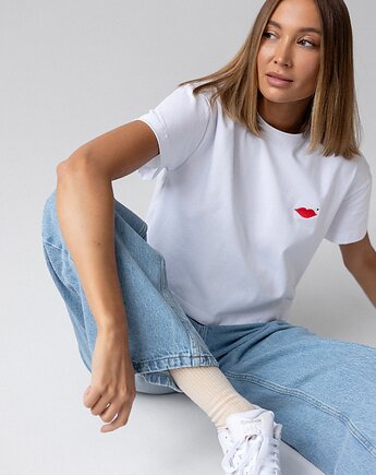 T-shirt Crop-Voila Biały Usta, MKTP