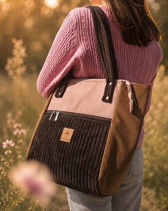 Brązowo-różowa duża torba shopper Devon, sabi tatka