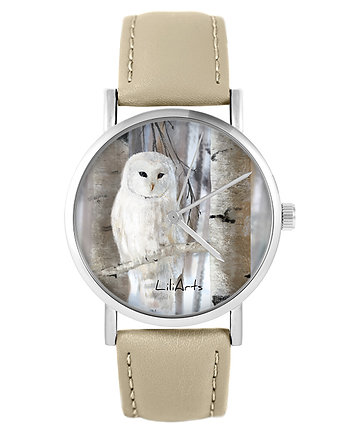 Zegarek yenoo - Biała sowa - skórzany, beżowy, yenoo