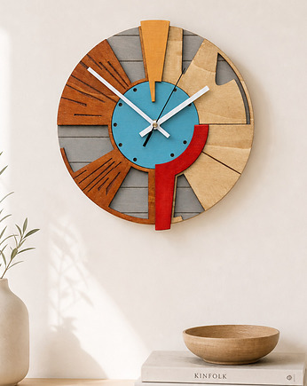Zegar ścienny geometryczny -  Cichy Mechanizm, Clock Wood Studio