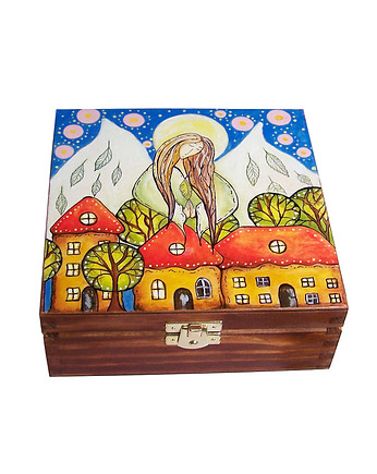 Pudełko drewniane ręcznie malowane Anioł, ajlla