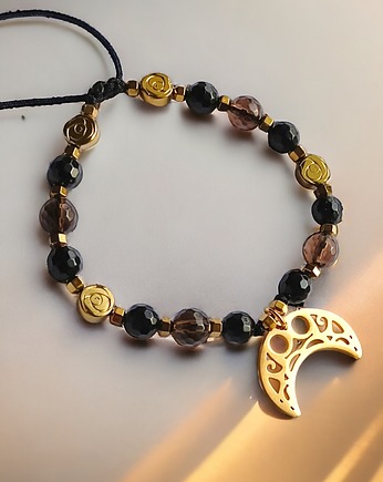 PREMIUM lunula TURMALIN, KWARC DYMNY :: pudełko jubilerskie, kaktusia