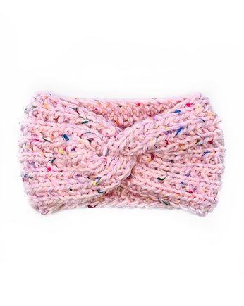 Wiosenna opaska wełniana handmade różowa kolorowe konfetti, GANGSTA KNIT