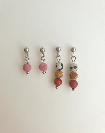 Kolczyki MINI zestaw  rodonit, jaspis czerwony, jaspis obrazkowy, jadeit, modesign
