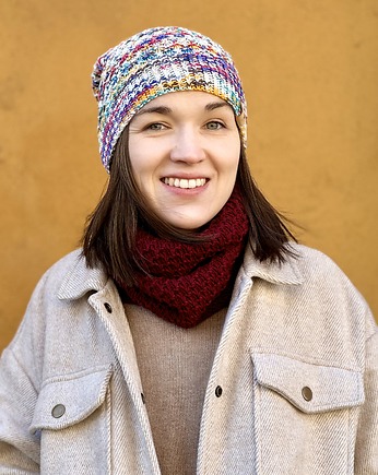 Zestaw - Czapka przedłużana Slouchy & Komin - Wielokolorowy, Knit to Fit
