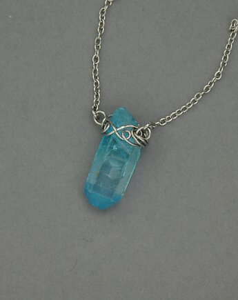 Naszyjnik Talizman niebieski kryształ górski wire wrapping, Agata Rozanska