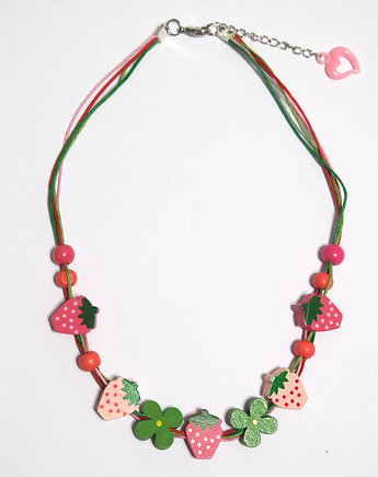 Korale - Poziomki i kwiaty -  drewniane, krótkie, yenoo