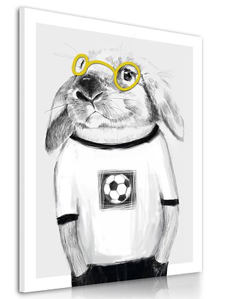 OBRAZ NA PŁÓTNIE -  60x80cm   Zajączek piłkarz, NOWdeco