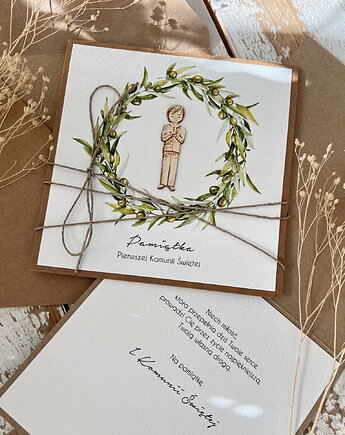 Ręcznie robiona kartka na komunię z życzeniami, sorte