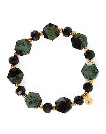 Bransoletka o wyjątkowym kształcie zielonego Jaspisu - Wersja Pozłacana, Kulka Bransoletki