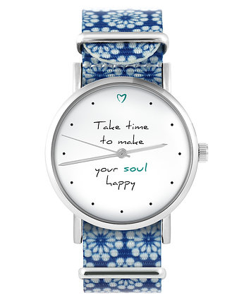 Zegarek - Happy soul - niebieski, kwiaty, yenoo
