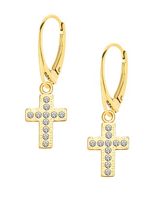 Kolczyki pozłacane z krzyżykami Swarovski, MYNESS