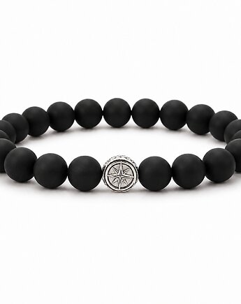 Bransoletka męska KOMPAS -czarne kamienie naturalne i srebro 925, ISSI Jewelry