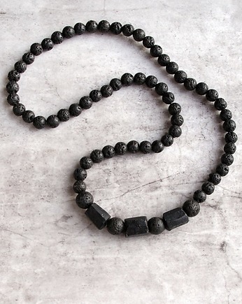Naszyjnik MĘSKI : czarny turmalin & lawa, kaktusia