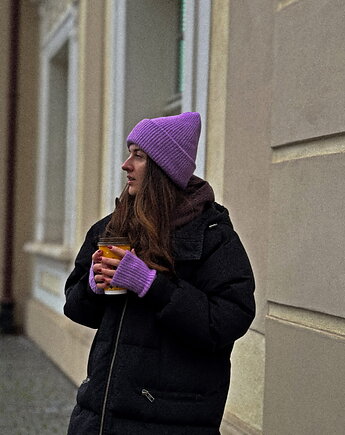 Zestaw zimowy lawendowy - czapka i mitenki, HARP TEAM