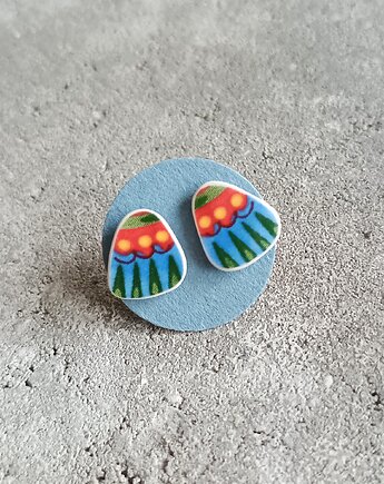 Kolczyki ceramiczne w kolorowe wzory, biżuteria z talerzy