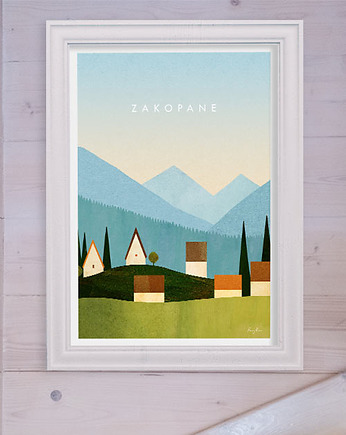 Zakopane - plakat 50x70 cm - domki w górach, minimalmill