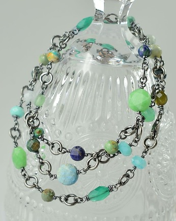 Mix kamieni zielono-niebieski - srebrny naszyjnik