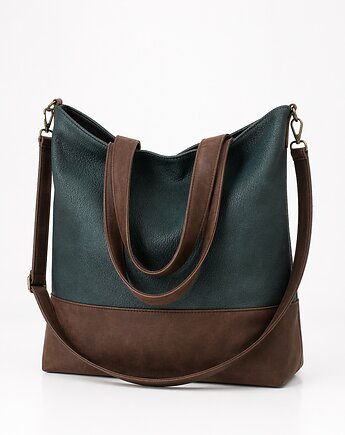 Torba na ramię XXL - butelkowa zieleń, brąz, PRACOWNIA 166