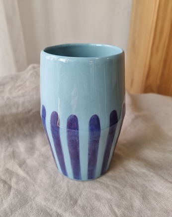 Niebieski WAZON ceramiczny w paski - UNIKAT, krusz art