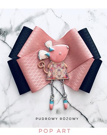 Brosza  z Myszką w stylu Pop Art, Pudrowy Różowy