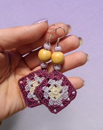 "Śliwki w lawendzie" kolczyki szydełkowe srebro, Ciotka Matylda