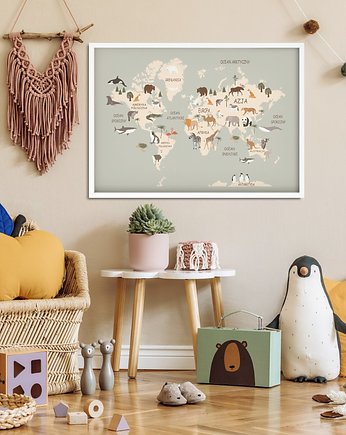 Plakat dziecięcy mapa świata kontynentów, TamTamTu