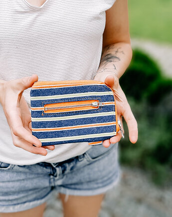 Marmollada - portfel z jeansu w paski z pomarańczowym zamkiem, marmollada