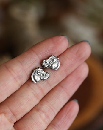 Kolczyki mini hipopotamy sztyfty ze srebra, Cztery Humory