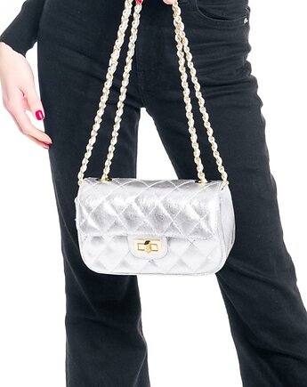 Torebka skórzana pikowana - srebrna (7027), BOSCCOLO