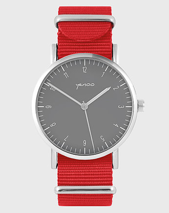 Zegarek - Simple, szary - czerwony, nato