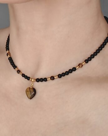 Naszyjnik z serduszkiem - turmalin i tygrysie oko, Studio Gazela