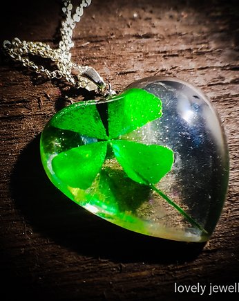 Koniczyna na szczęscie naszyjnik serce, Lovely Jewellery