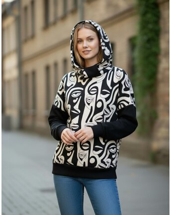 Bluza oversize Guna czarno-białe twarze Rozmiar M-L, Auri Lili