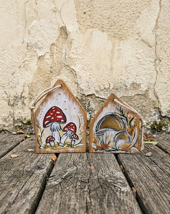 Drewniany Domek , jesienna ozdoba, Panda Design