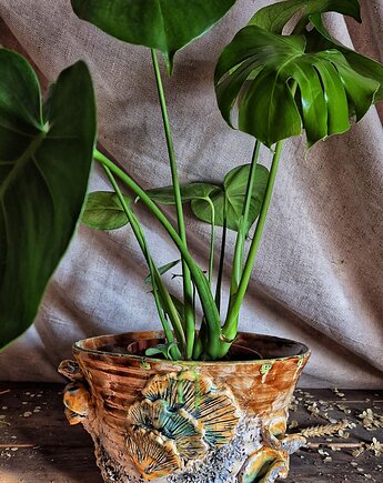 Duża donica Grzyby na Pniu, Donica z dziurką, Grzybowa donica, Fiona Ceramics