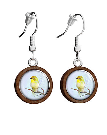 Kolczyki drewniane - Żółty ptak - wiszące, yenoo