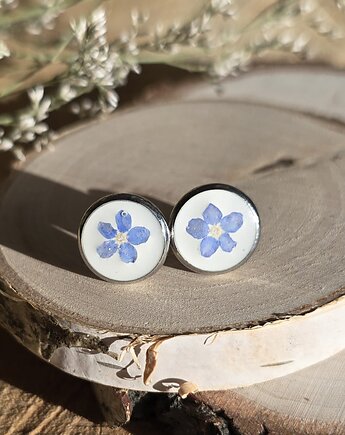 Wieczne kwiaty wkręty z kwiatami kolczyki srebrne niezapominajki, zkwiatem