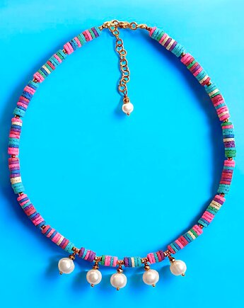 SUMMER COLLECTION naszyjnik : duże perły i kolorowa lawa, kaktusia