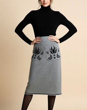 Spódnica midi z haftowanymi kieszeniami, Isaz Atelier