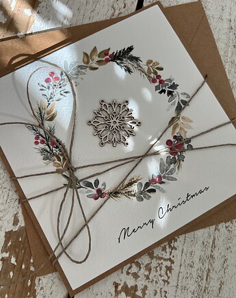 Stylowa ręcznie robiona kartka świąteczna Merry Christmas card, sorte