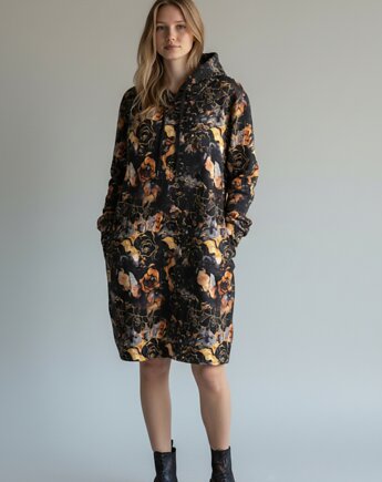 Sukienka bluza dresowa Dharana z czarno-złotymi różami, rozmiar L, Auri Lili