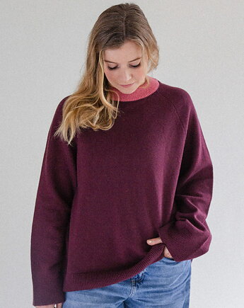 BARIBAL RWS - bordowy sweter oversize a la bluza wełniana - 100% merino XS-S, KOPYTO