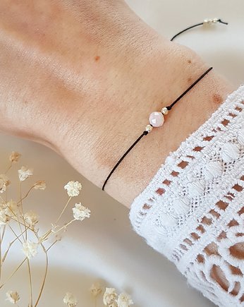 Czarna bransoletka z opalem różowym, LEI handmade 