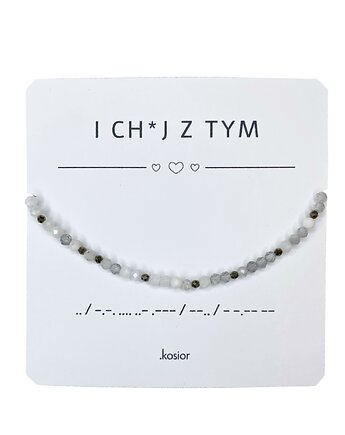 Bransoletka z alfabetem Morse Labradoryt, Księżycowy, Piryt, karolina kosior