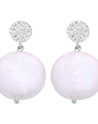 Srebrne kolczyki z dużymi płaskimi perłami, SOTHO