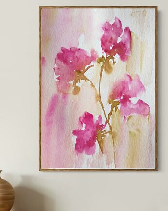 Akwarela Kwiaty oryginalny obraz A5 21x15 cm, Kwitnace