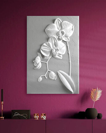 Orchidea - gipsowa płaskorzeźba, dekoracja ścienna, obraz strukturalny 60x90, Tati WALLART